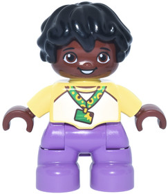 Duplo Figure Lego Ville, Child Boy, Medium Lavender Legs, Bright Light Yellow and White Top Baseball