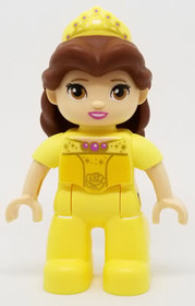 Duplo Figure Lego Ville, Disney Princess, Belle, Bright Light Yellow Legs, Top, and Tiara, Reddish B