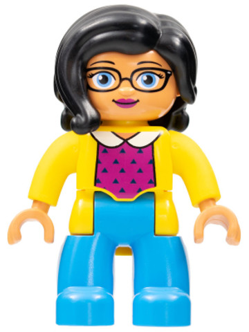 LEGO® Minifigurák 47394pb248 - Duplo Figure Lego Ville, Female, Dark Azure Legs, Yellow Jacket, Magenta Top, Black Hair