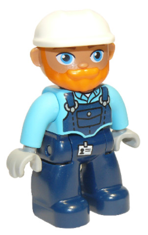 LEGO® Minifigurák 47394pb290 - Duplo Figure Lego Ville, Male, Dark Blue Legs, Medium Azure Top with Dark Blue Overalls, White Const