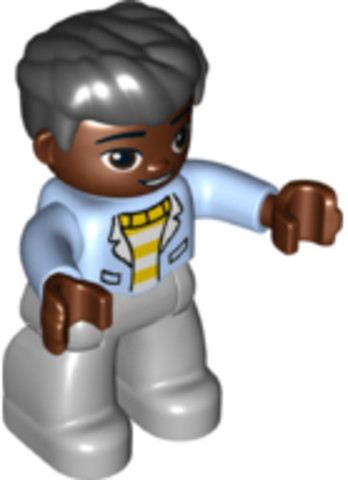 LEGO® Minifigurák 47394pb317 - Duplo Figure Lego Ville, Male, Light Bluish Gray Legs, White and Yellow Top with Bright Light Blue J