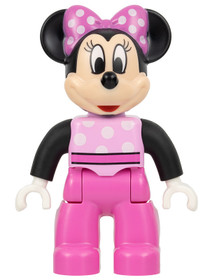 Duplo Figure Lego Ville, Minnie Mouse, Bright Pink Top with Polka Dots and Black Sleeves, Dark Pink 
