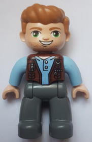 Duplo Figure Lego Ville, Male, Dark Bluish Gray Legs, Reddish Brown Vest, Dark Tan Hair (Jurassic Wo