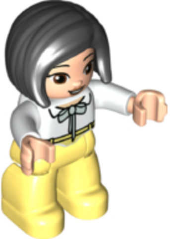 LEGO® Minifigurák 47394pb323 - Duplo Figure Lego Ville, Female, Bright Light Yellow Legs, White Top with Light Aqua Bow, Black Hair