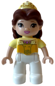 Duplo Figure Lego Ville, Disney Princess, Belle, White Legs, Bright Light Yellow Top and Tiara, Redd
