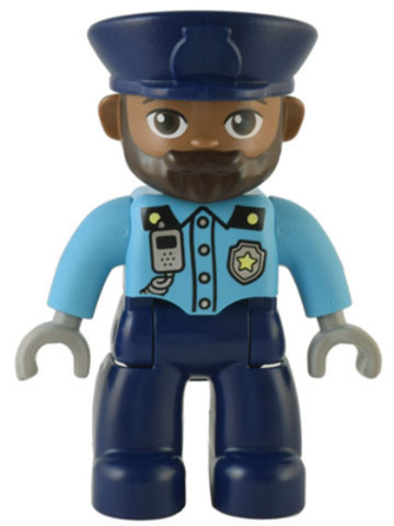 LEGO® DUPLO® 47394pb333 - Duplo Figure Lego Ville, Male Police, Dark Blue Legs, Medium Azure Top with Silver Badge and Radio, 