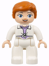 Duplo Figure Lego Ville, Female, White Legs, White Jacket Tied over Lavender Shirt, Dark Orange Hair