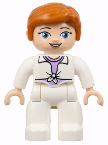 LEGO® DUPLO® 47394pb335 - Duplo Figure Lego Ville, Female, White Legs, White Jacket Tied over Lavender Shirt, Dark Orange Hair