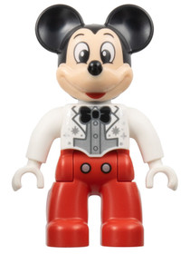 Duplo Figure Lego Ville, Mickey Mouse, White Jacket, Red Legs, Silver Shirt, Black Bow Tie (6438771)