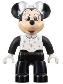 Duplo Figure Lego Ville, Minnie Mouse, Black Legs and Sleeves, White Top, and Silver Collar, Sparkle