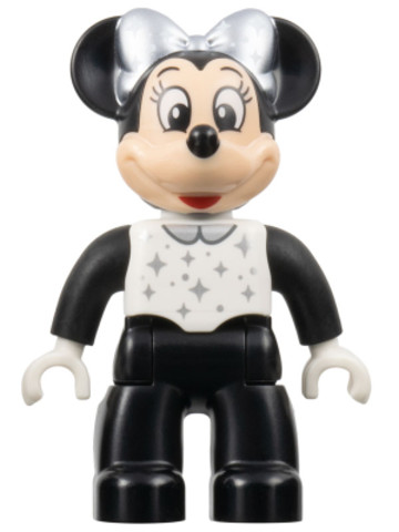 LEGO® Minifigurák 47394pb343 - Duplo Figure Lego Ville, Minnie Mouse, Black Legs and Sleeves, White Top, and Silver Collar, Sparkle