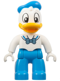 Duplo Figure Lego Ville, Donald Duck, Dark Azure Legs and Hat, White Shirt with Metallic Light Blue 