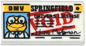 Fehér 1x2 csempe SPRINGFIELD DRIVERS LICENSE mintával