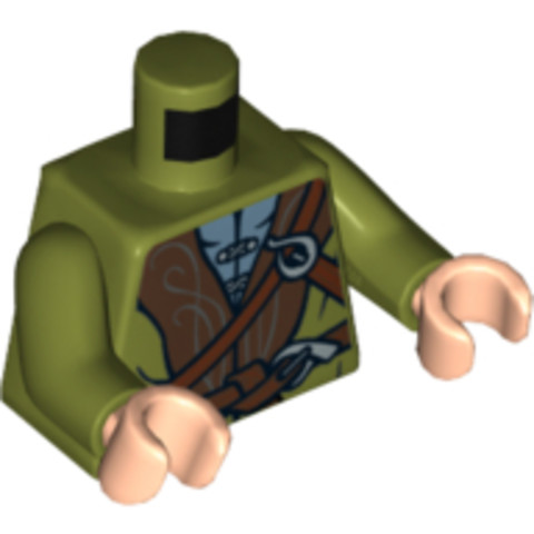 LEGO® Alkatrészek (Pick a Brick) 6005526 - Olivazöld Minifigura Felsőrész Barna Övvel