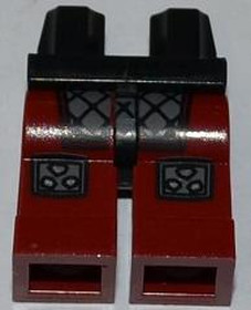 Sötétpiros minifigura láb samurai páncélzattal