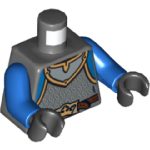 LEGO® Alkatrészek (Pick a Brick) 6039759 - Sötét Kékesszürke Minifigura Felsőrész Páncéling Festéssel, Koronás Övvel