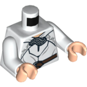 Fehér Minifigura Felsőrész Ezüst Csattal és barna övvel