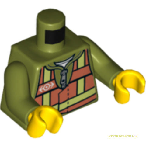 LEGO® Alkatrészek (Pick a Brick) 6076153 - Olívazöld Felsőrész Vonatos láthatósági mellényben