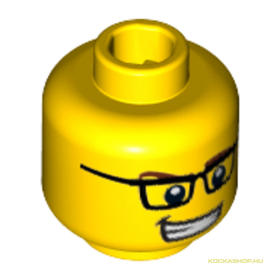 Sárga Minifigura Fej - Szemüveges, vigyorgó arccal