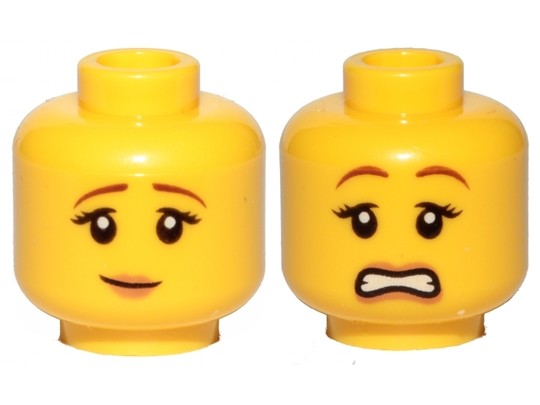 LEGO® Alkatrészek (Pick a Brick) 6123730 - Sárga Női Minifigura Fej Dupla Festéssel - Jámbor és Ijedt arccal