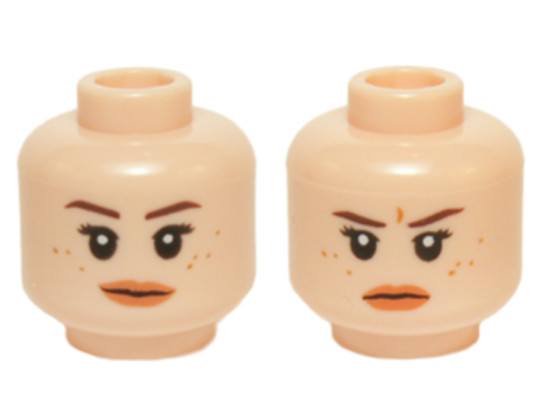LEGO® Alkatrészek (Pick a Brick) 6124907 - Világosnugát Minifigura Fej - Szeplős Női Arc Boldog és Komor Kifejezéssel