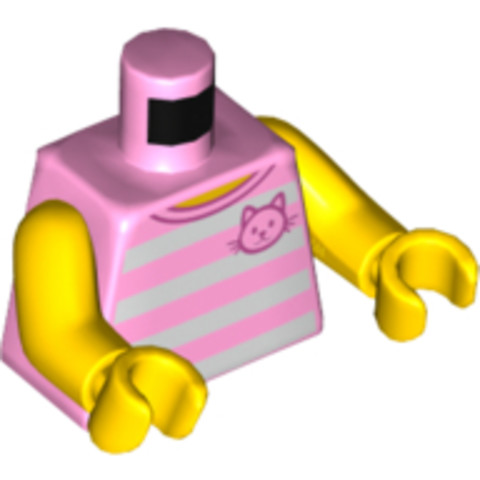 LEGO® Alkatrészek (Pick a Brick) 6153140 - Halvány Rózsaszín minifigura Felsőrész Csíkos, Cicás mintával