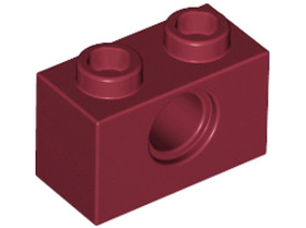 Sötétpiros Technic 1X2 Elem, Lyukkal