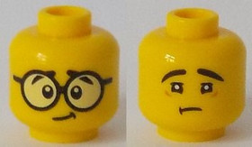 Sárga Minifigura Fej - Mosolygó Arc Szemüveggel/Szomorú Arc Szemüveg Nélkül