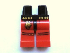 Fekete Minifigura Alsórész Gyöngyház Arany Oroszlánnal, Piros Lábakkal