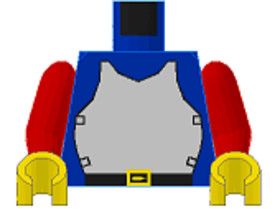 Minifigura Felsőrész páncélos felsőtest piros karokkal, kék törzzsel 
