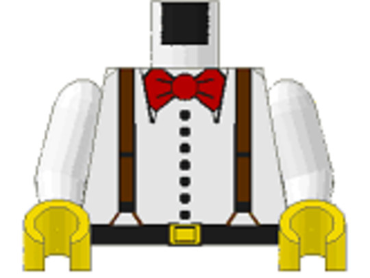 LEGO® Alkatrészek (Pick a Brick) 973pa1c01 - Fehér Minifigura Felsőrész Barna Nadrágtartóval ás Piros Csokornyakkendővel