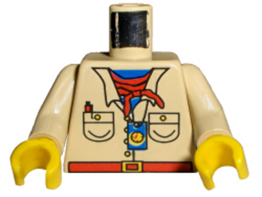 LEGO® Alkatrészek (Pick a Brick) 973pa6c01 - Bézs Minifig Felsőrész, Felfedező Sivatagi Safari Ruha Piros Kendő és Iránytű