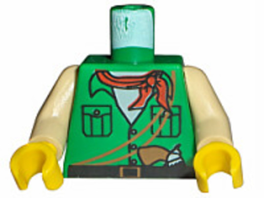 LEGO® Alkatrészek (Pick a Brick) 973pb0281c01 - Zöld Minifigura Felsőtest - Adventurers Safari Felső, Vörös Sállal és Pisztolymintával