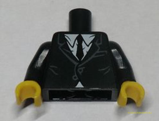 LEGO® Alkatrészek (Pick a Brick) 973pb1519c01 - Fekete Minifigura Felsőrész Gyűrött zakó festéssel