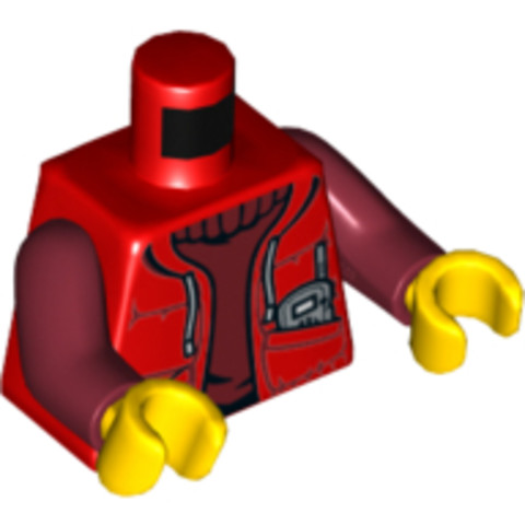 LEGO® Alkatrészek (Pick a Brick) 973pb2061c01 - Piros Minifigura Felsőrész Rádió és Pulóver Festéssel, Hátoldalán Deep Sea Logóval