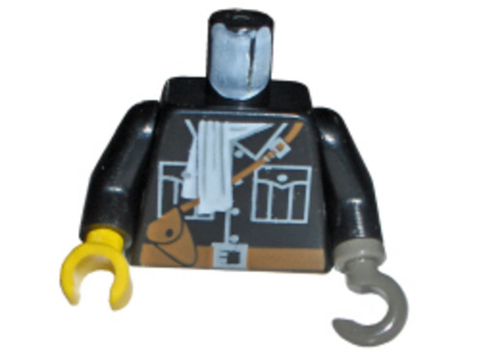 LEGO® Alkatrészek (Pick a Brick) 973px181c01 - Fekete Adventurers Orient Dzseki - Fehér Sál, Barna Öv, Fekete Karok, Kampókéz
