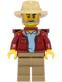 Lost City Explorer - Male, Dark Red Jacket with Bright Light Blue Shirt, Dark Tan Legs, Tan Fedora, 