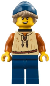 Medieval Seaside Market Fisher - Female, Tan Vest, Dark Blue Legs, Neck Bracket, Dark Tan Hair, Dark