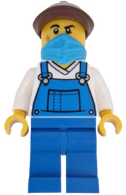 Wild West Train Stable Hand - Male, Blue Overalls, Blue Legs, Dark Azure Bandana, Reddish Brown Flat