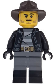Wild West Train Cowboy - Male, Black Jacket, Dark Bluish Gray Legs with Black Boots, Dark Brown Fedo