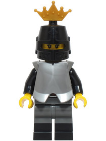 Knight - Female, Dark Bluish Gray and Silver Armor, Black Boots, Black Helmet, Pearl Gold Crown, Fla