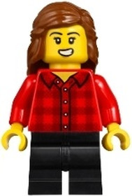 Vampire Castle Visitor - Female, Red Plaid Flannel Shirt, Black Medium Legs, Reddish Brown Hair