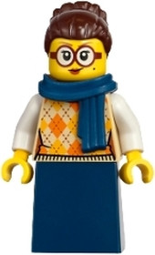 Vampire Castle Visitor - Female, Tan Knit Argyle Sweater Vest, Dark Blue Skirt, Dark Brown Hair, Dar
