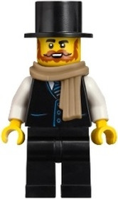 Vampire Castle Visitor - Male, Black Vest with Blue Striped Tie, Black Legs, Black Top Hat, Dark Tan