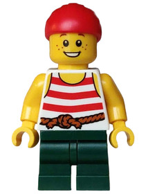 Pirate - Boy, White Tank Top with Red Stripes, Dark Green Medium Legs, Red Bandana