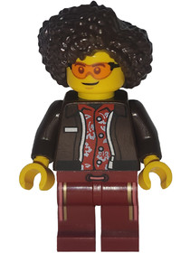 Art Factory Bassist - Female, Dark Brown Jacket over Red Hawaiian Shirt, Dark Red Legs with Coral an