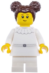 Art Factory Ballerina Student - Girl, White Dress with Ruffled Collar, White Medium Legs, Dark Brown