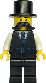Gold Mine Wagon Driver - Male, Black Vest with Blue Striped Tie, Black Legs, Black Top Hat, Large Mo