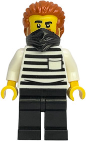 Gold Mine Prisoner - Male, White Shirt with Pocket and Black Stripes, Black Legs, Dark Orange Swept 