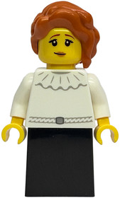 Gold Mine Lady - White Dress with Ruffled Collar, Black Lower Body Skirt, Dark Orange Hair with Brai